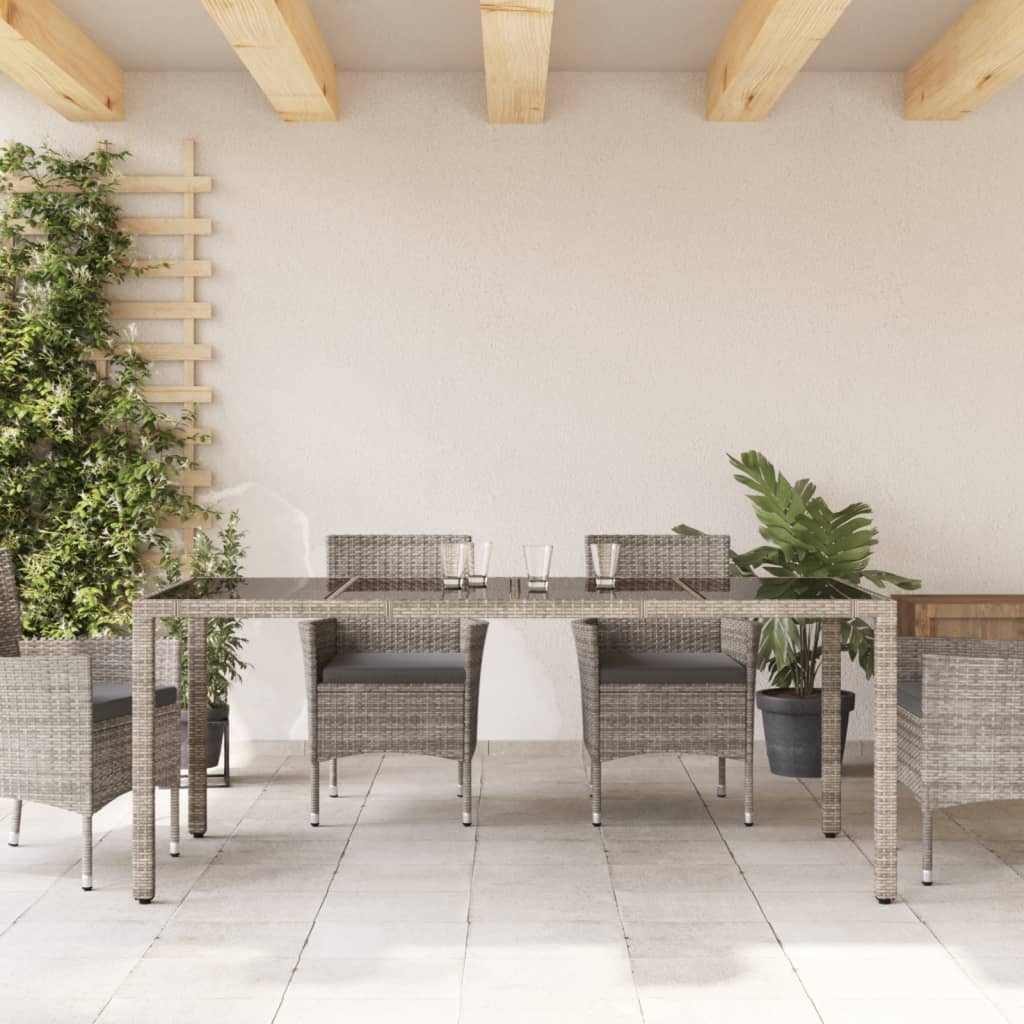 HKH Mesa de Jardim com Tampo de Vidro Vime Pe Cinza - Cinzento