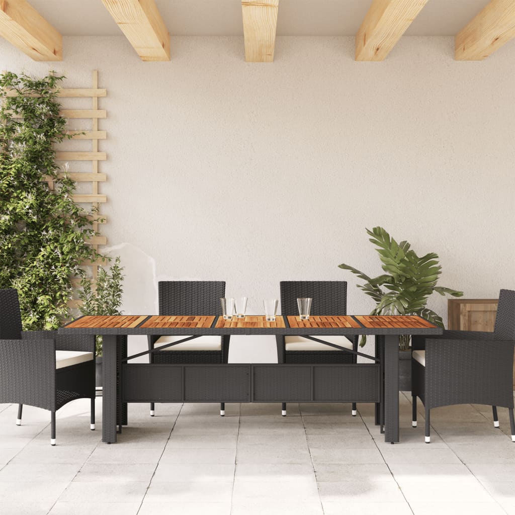 HKH Mesa de Jardim com Tampo de Madeira de Acácia Vime Pe - Preto