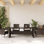 HKH Mesa de Jardín con Tapa de Cristal de Ratán - Marrón