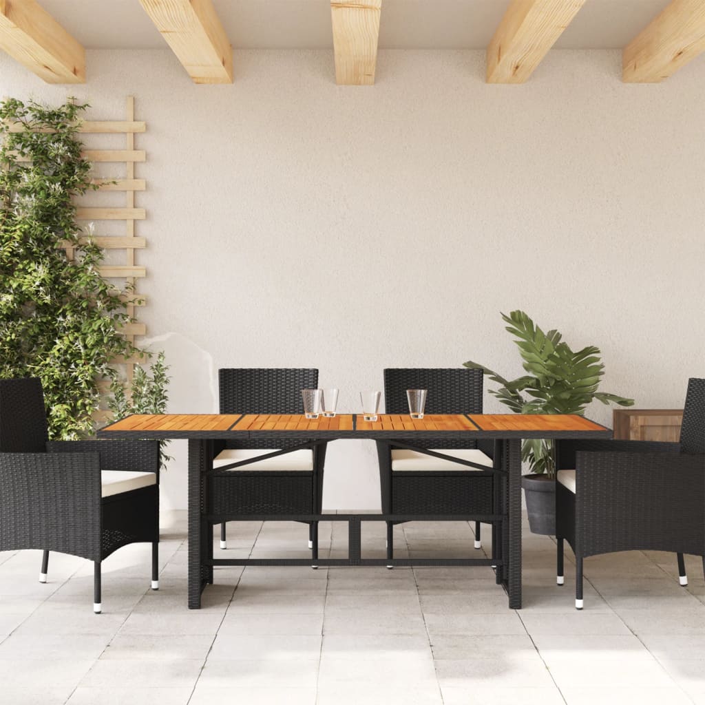 HKH Mesa de Jardim com Tampo em Acácia 190x80x75 Cm Vime Pe - Preto