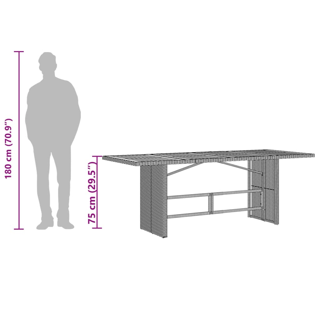 HKH Mesa de Jardim com Tampo em Acácia 190x80x75 Cm Vime Pe Cinza - Cinzento