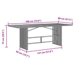 HKH Mesa de Jardim com Tampo em Acácia 190x80x75 Cm Vime Pe Cinza - Cinzento