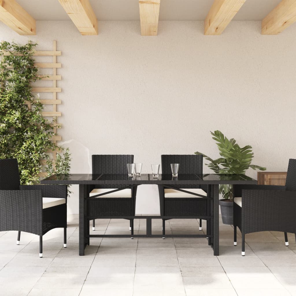HKH Mesa de Jardim com Tampo de Vidro 190x80x75 Cm Vime Pe - Preto