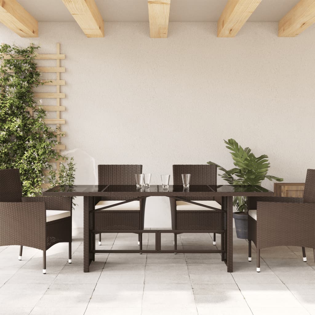 HKH Mesa de Jardim com Tampo de Vidro 190x80x75 Cm Vime Pe Castanho - Marrom