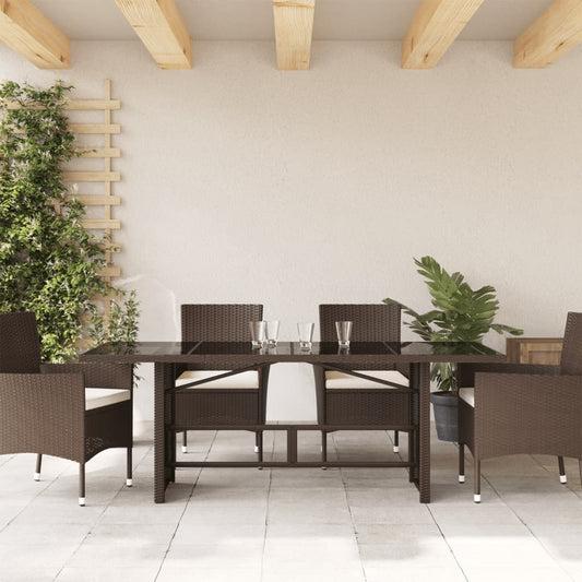 HKH Mesa de Jardim com Tampo de Vidro 190x80x75 Cm Vime Pe Castanho - Marrom