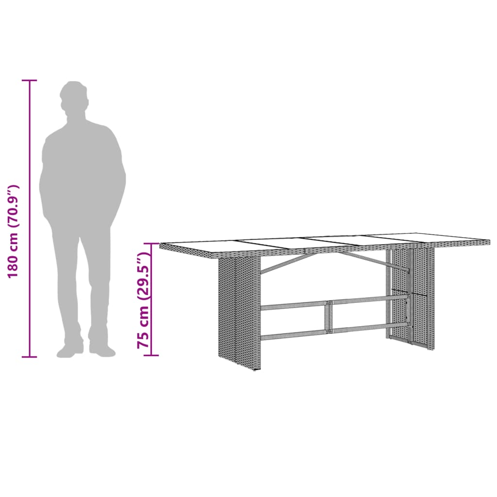 HKH Mesa de Jardim com Tampo de Vidro 190x80x75 Cm Vime Pe Castanho - Marrom