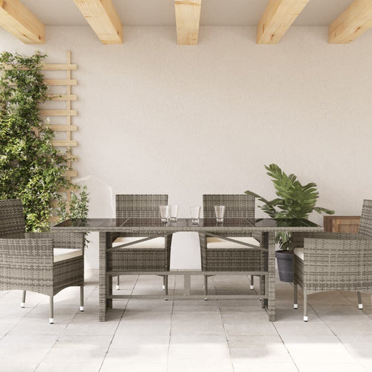 HKH Mesa de Jardim com Tampo de Vidro 190x80x75 Cm Vime Pe Cinza - Cinzento
