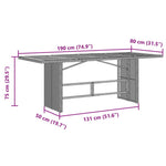 HKH Mesa de Jardim com Tampo de Vidro 190x80x75 Cm Vime Pe Cinza - Cinzento