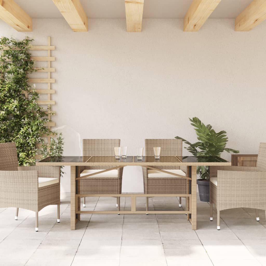HKH Mesa de Jardim com Tampo de Vidro 190x80x75 Cm Vime Pe - Bege