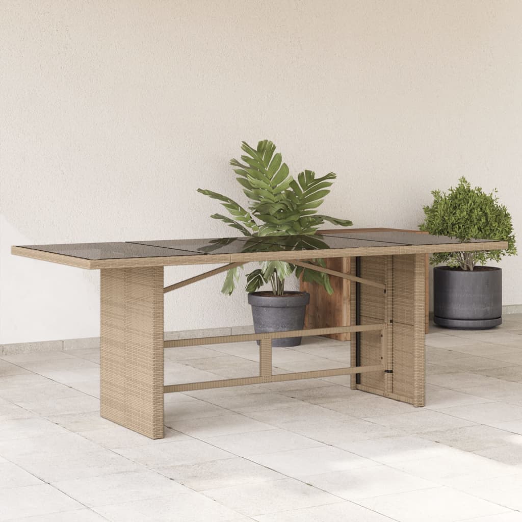 HKH Mesa de Jardim com Tampo de Vidro 190x80x75 Cm Vime Pe - Bege
