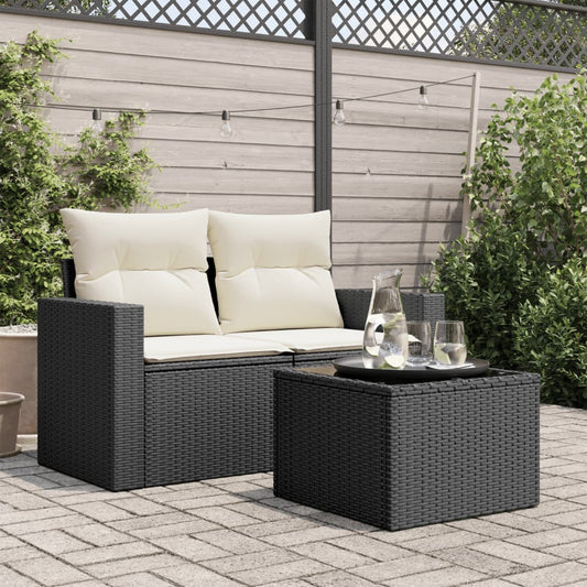 Mesa de jardín HKH con tapa de cristal 55x55x37 cm ratán PE - Negro