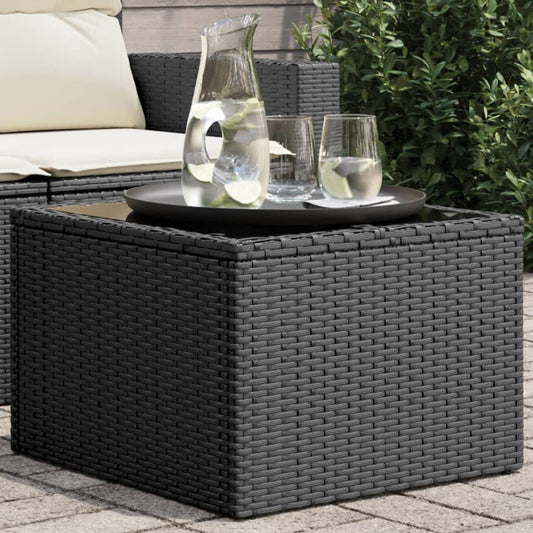 Mesa de jardín HKH con tapa de cristal 55x55x37 cm ratán PE - Negro