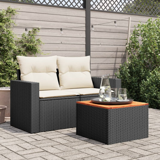 HKH Mesa de Jardim 55x55x37 Cm Vime Pe e Madeira de Acácia - Preto