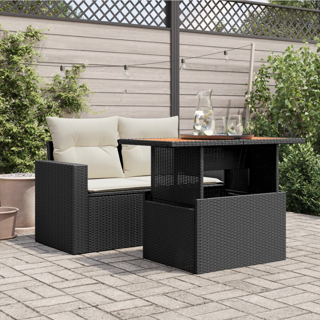 HKH Mesa de Jardim 100x55x73 Cm Vime Pe e Madeira de Acácia - Preto