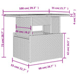 HKH Mesa de Jardim 100x55x73 Cm Vime Pe e Madeira de Acácia - Preto