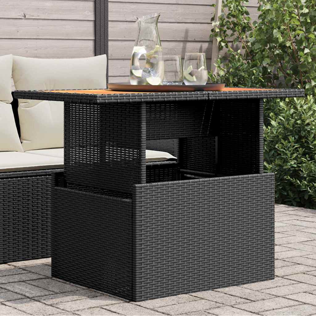 HKH Mesa de Jardim 100x55x73 Cm Vime Pe e Madeira de Acácia - Preto
