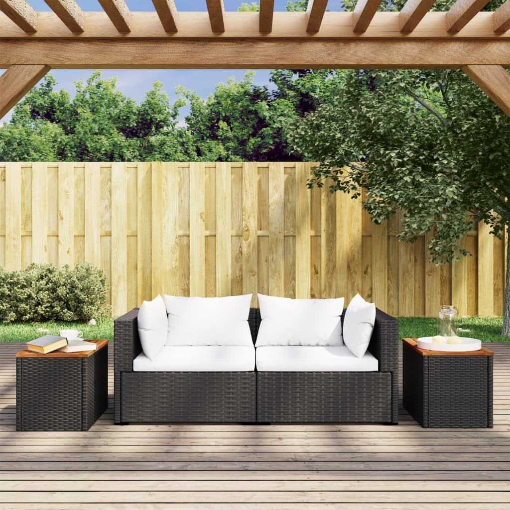 HKH Mesas de Apoio P/ Jardim 2 Pcs Vime Pe/madeira Maciça - Preto