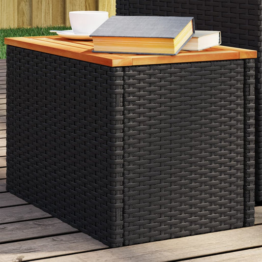 HKH Mesas de Apoio P/ Jardim 2 Pcs Vime Pe/madeira Maciça - Preto