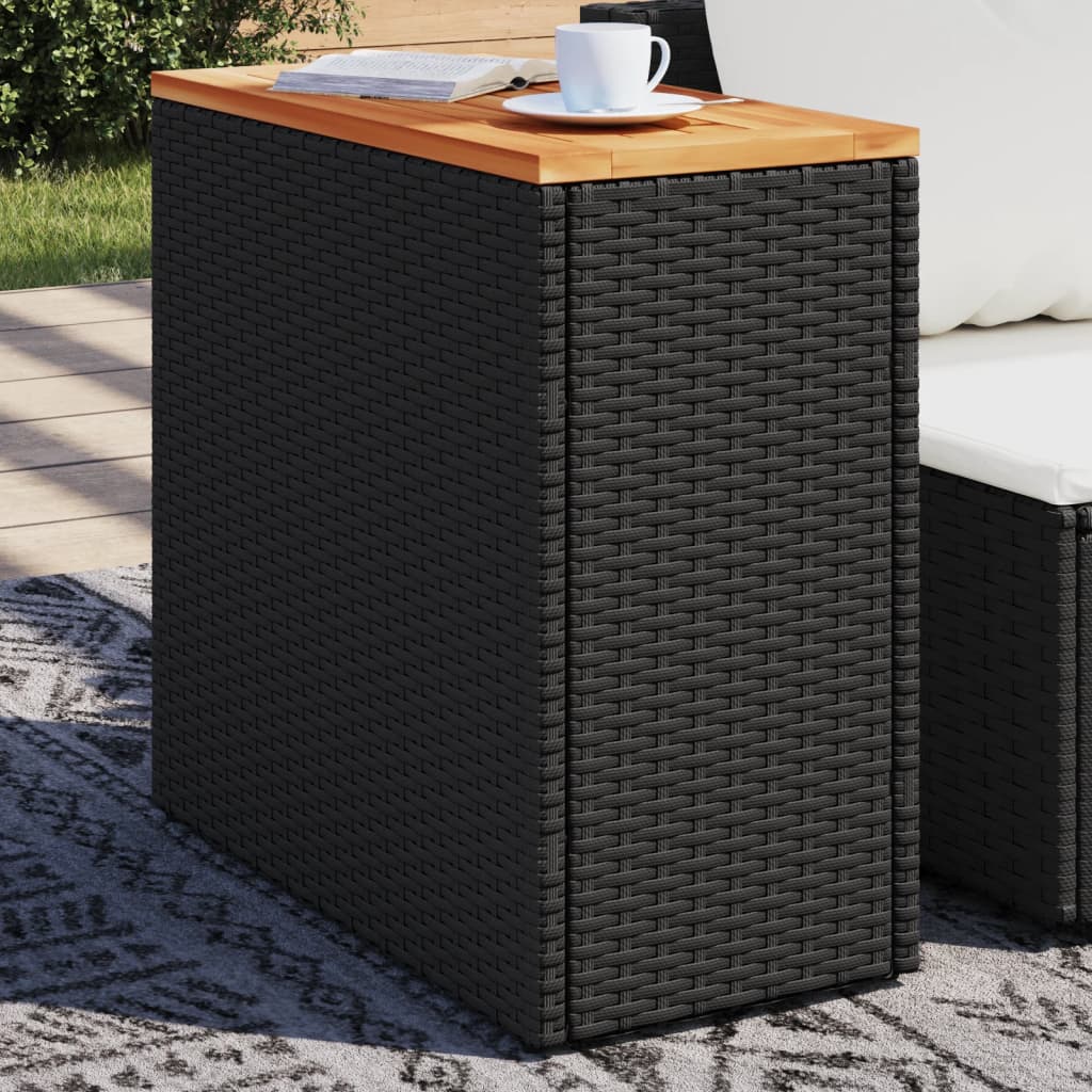 HKH Mesa Apoio Jardim C/ Tampo Madeira 58x27,5x55 Cm Vime Pe - Preto