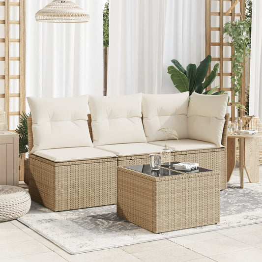 HKH Mesa de Jardín con Tapa de Cristal 55x55x37 Cm Ratán PE - Beige