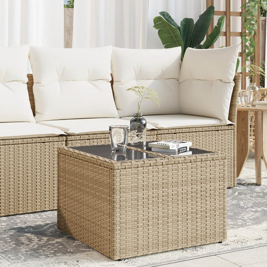 HKH Mesa de Jardín con Tapa de Cristal 55x55x37 Cm Ratán PE - Beige