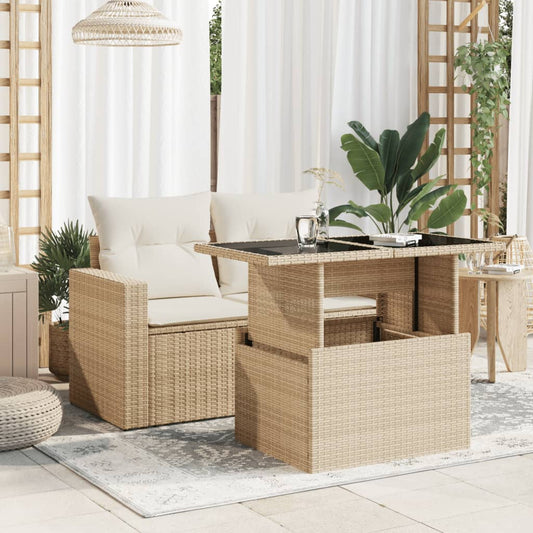HKH Mesa de Jardim com Tampo de Vidro 100x55x73 Cm Vime Pe - Bege
