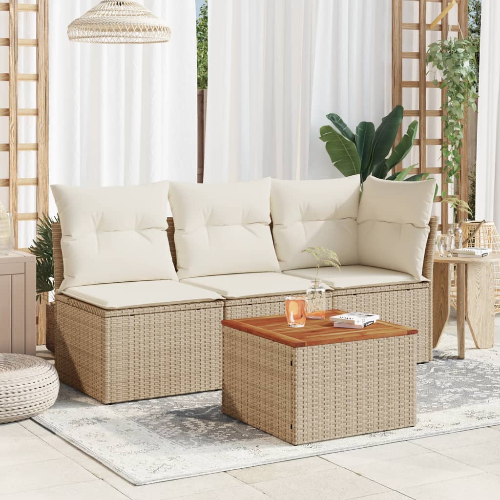 HKH Mesa de Jardim 55x55x37 Cm Vime Pe e Madeira de Acácia - Bege