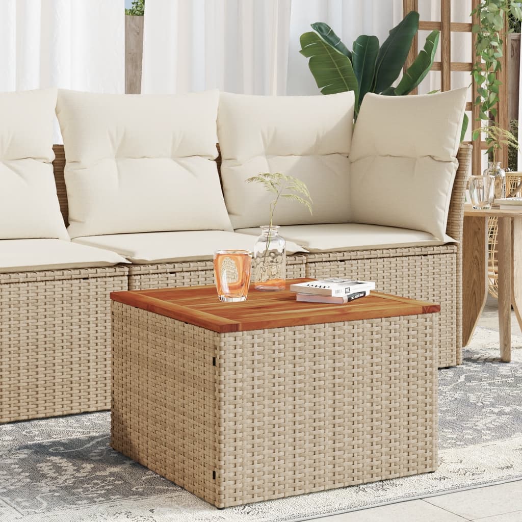 HKH Mesa de Jardim 55x55x37 Cm Vime Pe e Madeira de Acácia - Bege