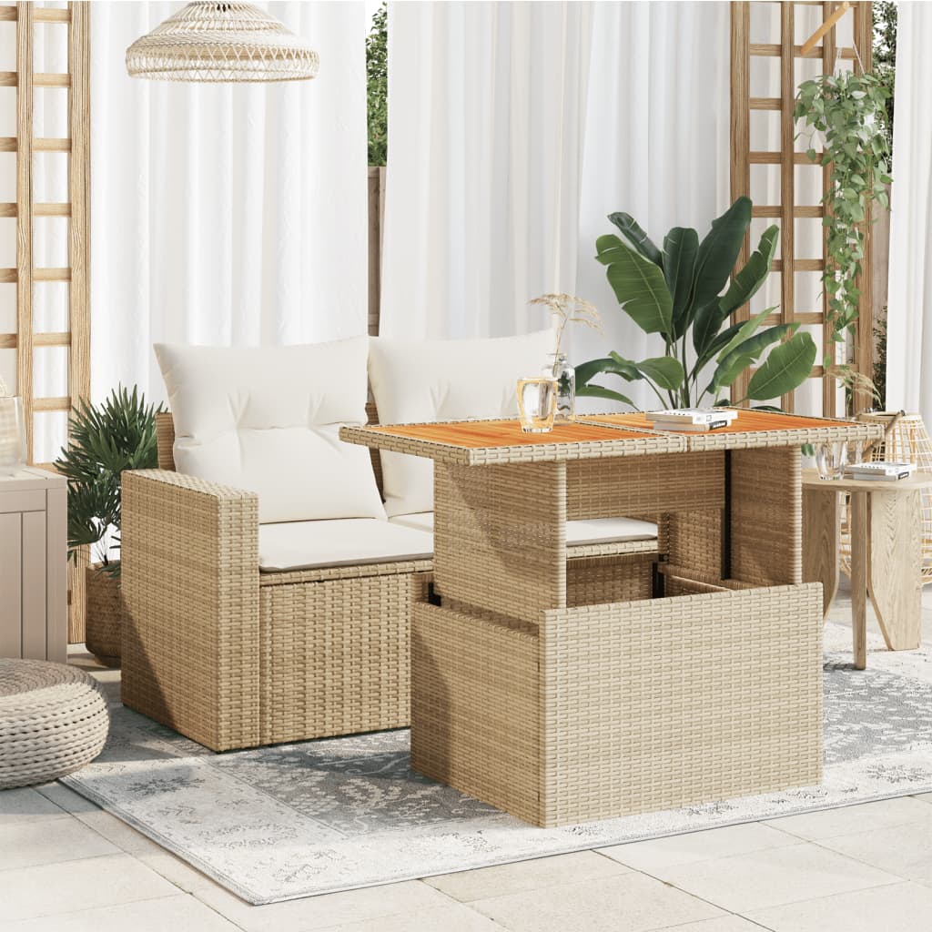 HKH Mesa de Jardim 100x55x73 Cm Vime Pe e Madeira de Acácia - Bege