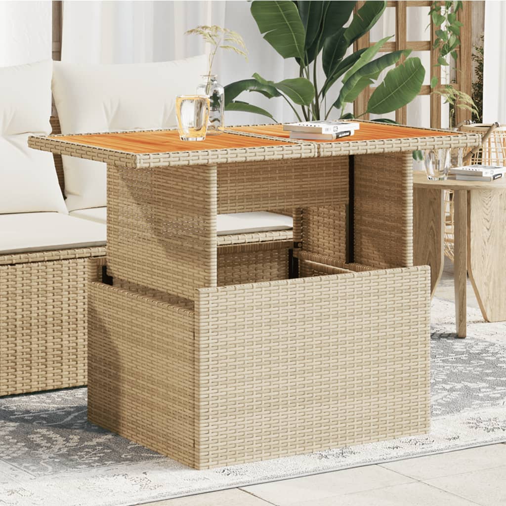 HKH Mesa de Jardim 100x55x73 Cm Vime Pe e Madeira de Acácia - Bege