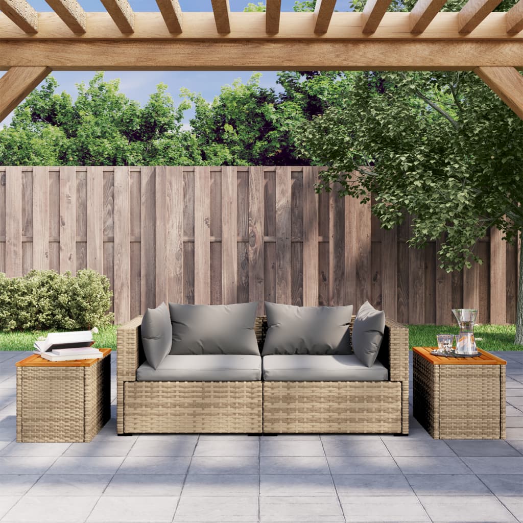 HKH Mesas de Apoio P/ Jardim 2 Pcs Vime Pe/madeira Maciça - Bege
