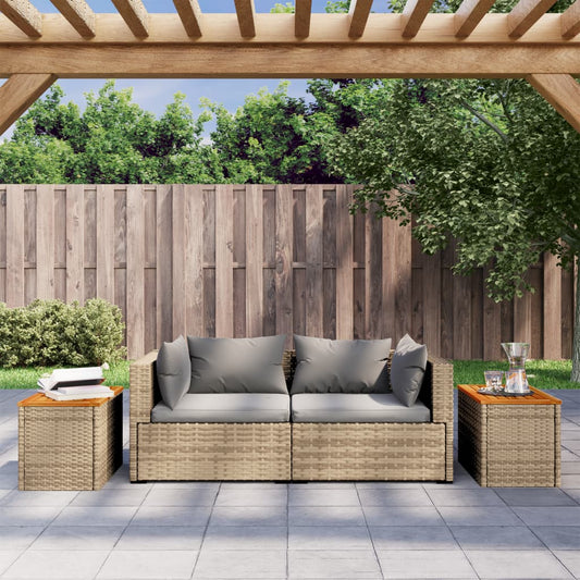 HKH Mesas de Apoio P/ Jardim 2 Pcs Vime Pe/madeira Maciça - Bege