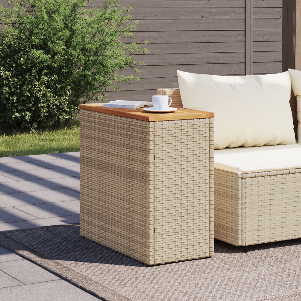 HKH Mesa Apoio Jardim C/ Tampo Madeira 58x27,5x55 Cm Vime Pe - Bege