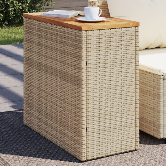 HKH Mesa Auxiliar Jardín C/ Tapa Madera 58x27,5x55 Cm Mimbre Pe - Beige