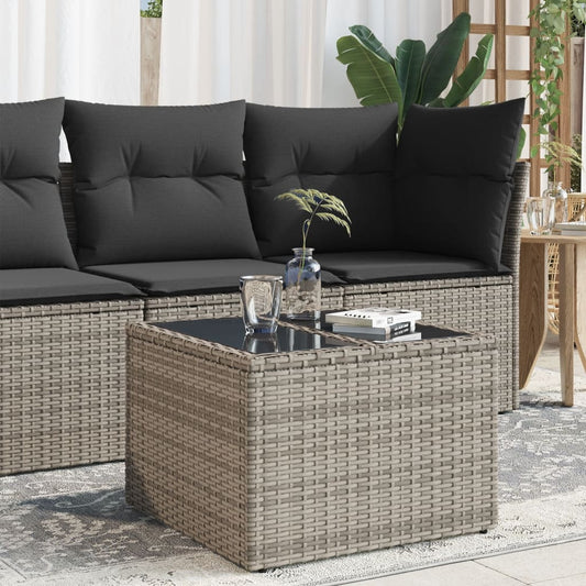 HKH Mesa de Jardim com Tampo de Vidro 55x55x37 Cm Vime Pe - Cinzento