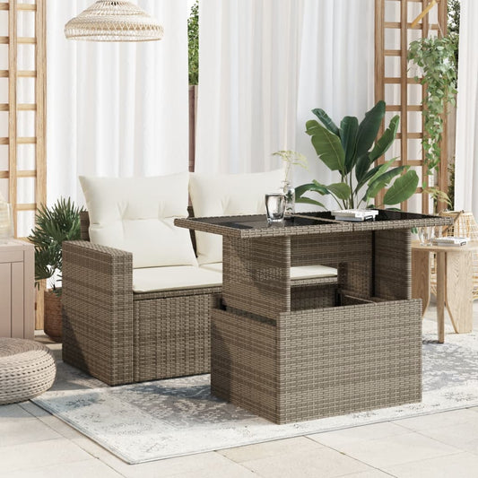 HKH Mesa de Jardim com Tampo de Vidro 100x55x73 Cm Vime Pe Cinza - Cinzento