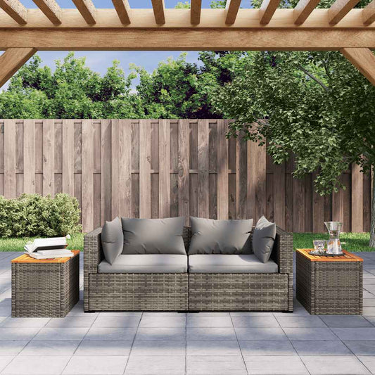 HKH Mesas de Apoio P/ Jardim 2 Pcs Vime Pe/madeira Maciça - Cinzento