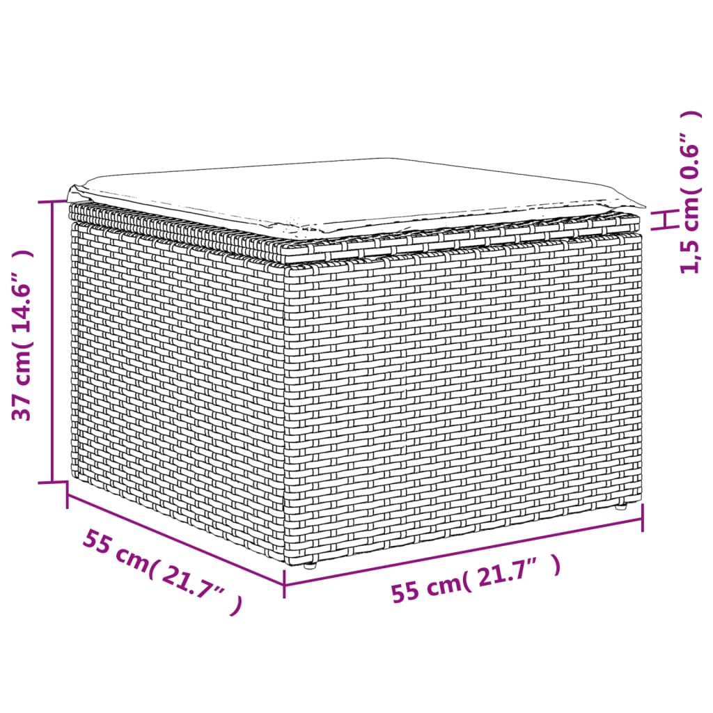 HKH Banco de Jardim com Almofadão 55x55x37 Cm Vime Pe - Cinzento