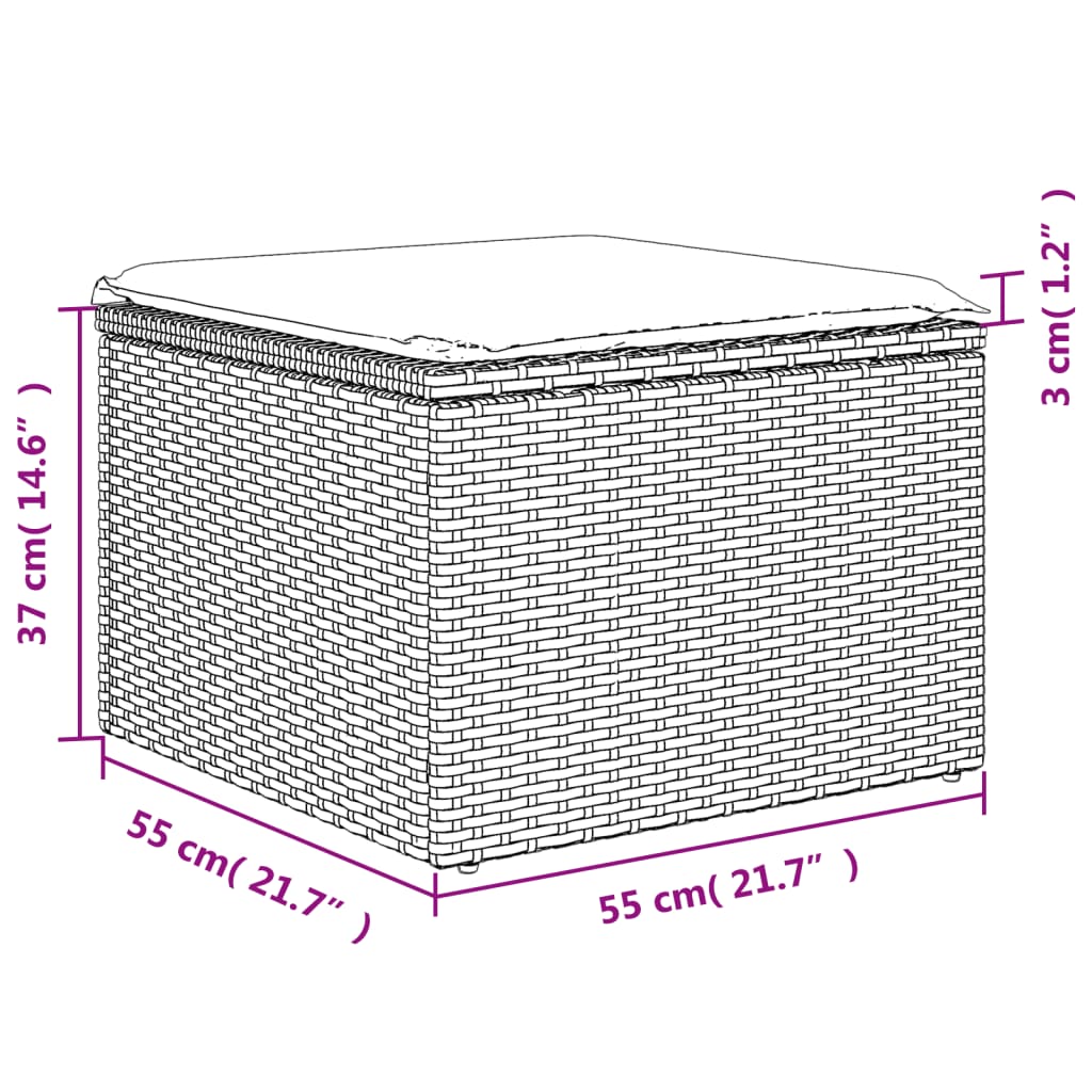 HKH Banco de Jardim com Almofadão 55x55x37 Cm Vime Pe - Cinzento