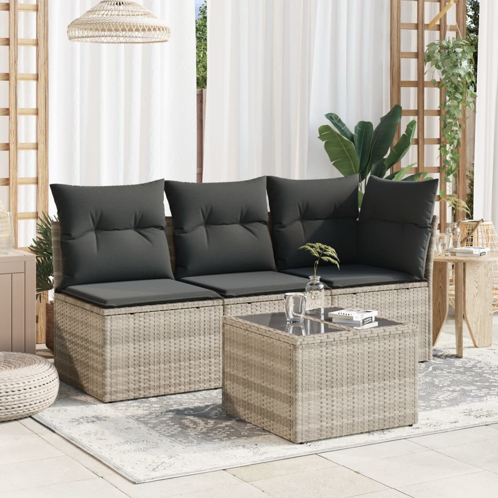 HKH Mesa de Jardim C/ Tampo de Vidro 55x55x37cm Vime Pe Cinza-claro - Cinzento