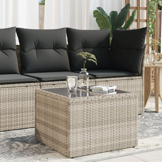 HKH Mesa de Jardín C/ Tapa de Vidrio 55x55x37cm Ratán PE Gris Claro - Gris