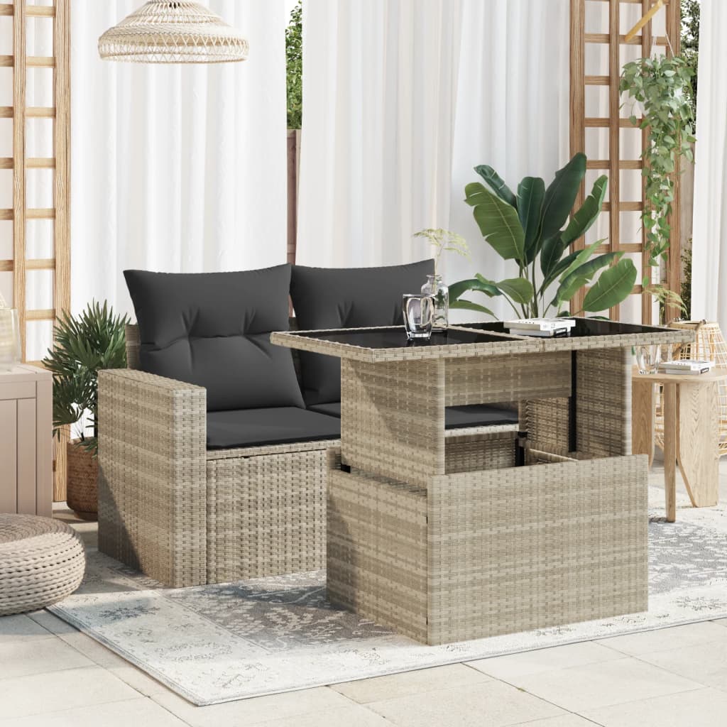 HKH Mesa Jardim C/ Tampo de Vidro 100x55x73 Cm Vime Pe Cinza-claro - Cinzento