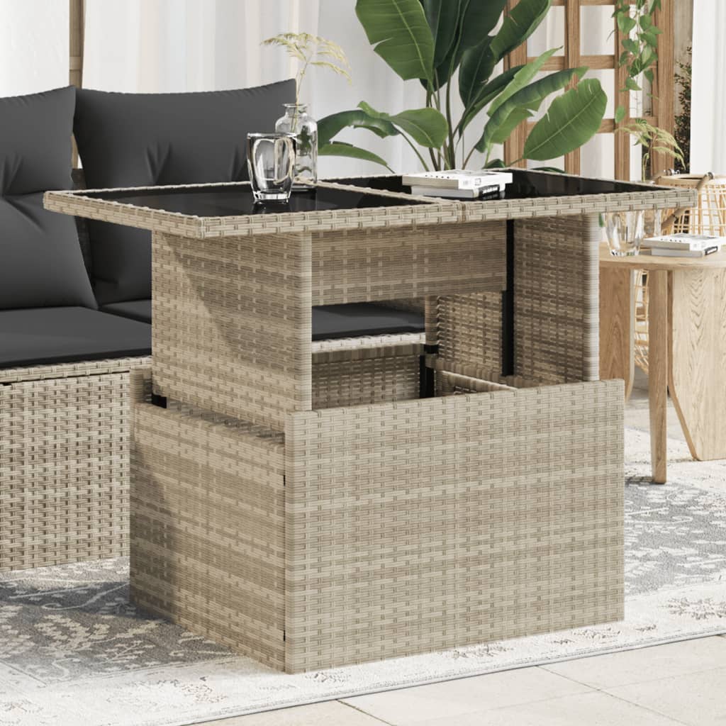 HKH Mesa Jardim C/ Tampo de Vidro 100x55x73 Cm Vime Pe Cinza-claro - Cinzento