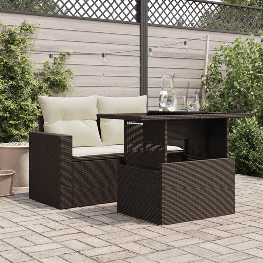HKH Mesa de Jardim com Tampo de Vidro 100x55x73 Cm Vime Pe Castanho - Marrom
