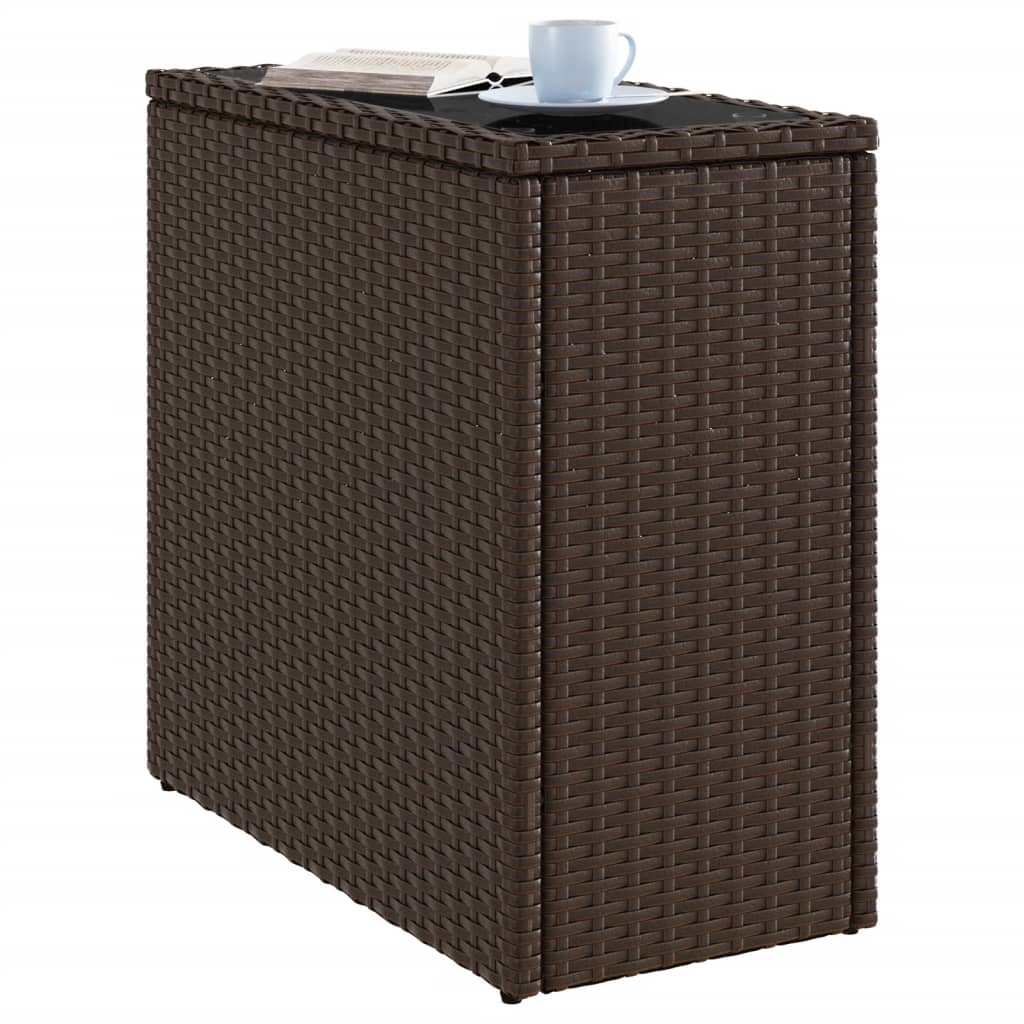 HKH Mesa Auxiliar de Jardín Tapa de Cristal 58x27,5x55 Cm Mimbre Patas Marrones - Marrón