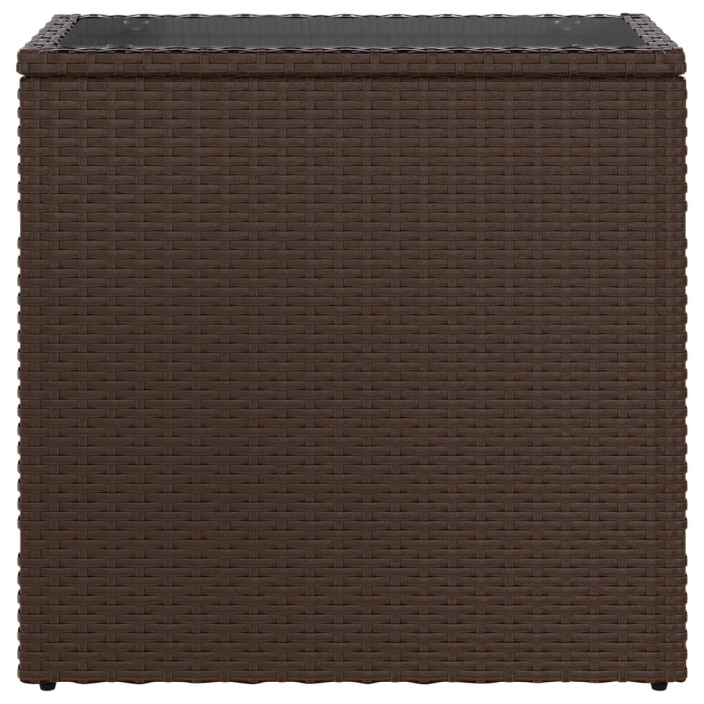 HKH Mesa Auxiliar de Jardín Tapa de Cristal 58x27,5x55 Cm Mimbre Patas Marrones - Marrón