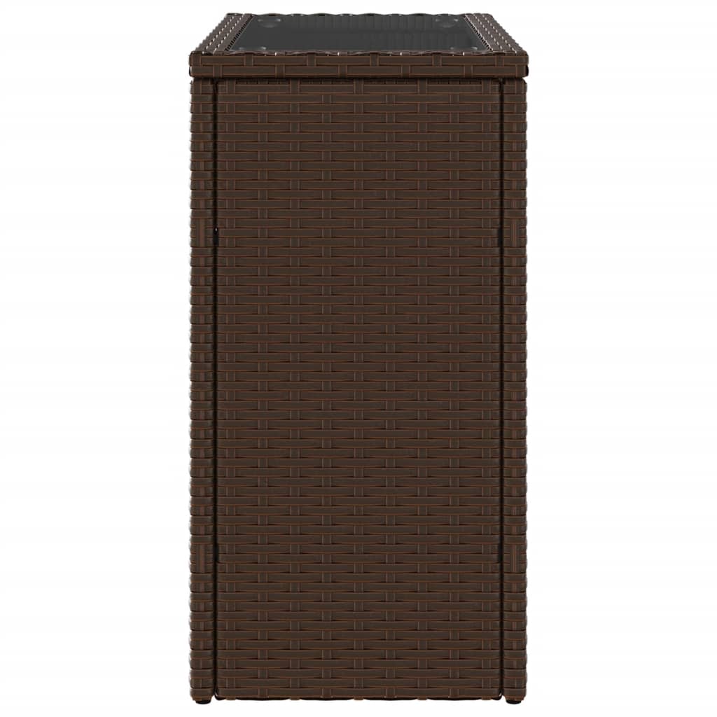 HKH Mesa Auxiliar de Jardín Tapa de Cristal 58x27,5x55 Cm Mimbre Patas Marrones - Marrón