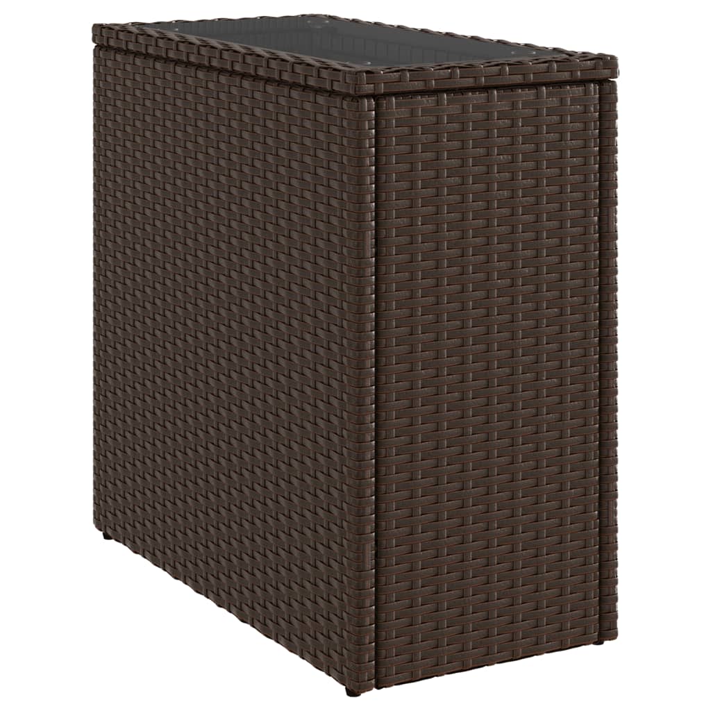 HKH Mesa Auxiliar de Jardín Tapa de Cristal 58x27,5x55 Cm Mimbre Patas Marrones - Marrón