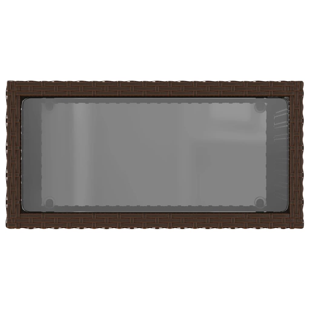 HKH Mesa Auxiliar de Jardín Tapa de Cristal 58x27,5x55 Cm Mimbre Patas Marrones - Marrón