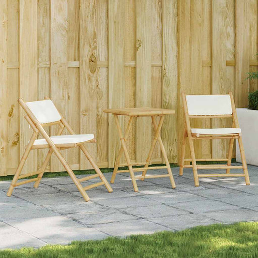 HKH 3 Pcs Conjunto Bistrô Dobrável C/ Almofadões Branco Nata Bambu - Marrom